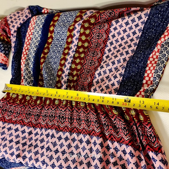 Venus Abstract‎ Print Boho Multicolor Bell Sleeve Romper M|Beach Vacation Lounge - Picture 9 of 10